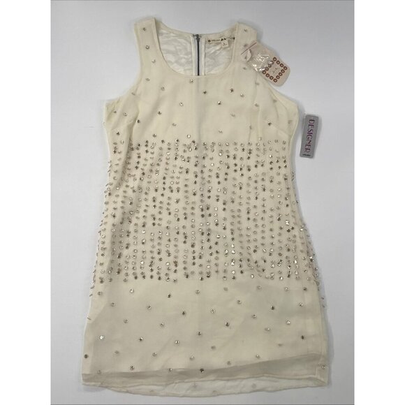 Chelsea & Violet Dresses & Skirts - Chelsea Violet Shift Dress Womens Large Beige Sequins Sleeveless Lined $118 NEW